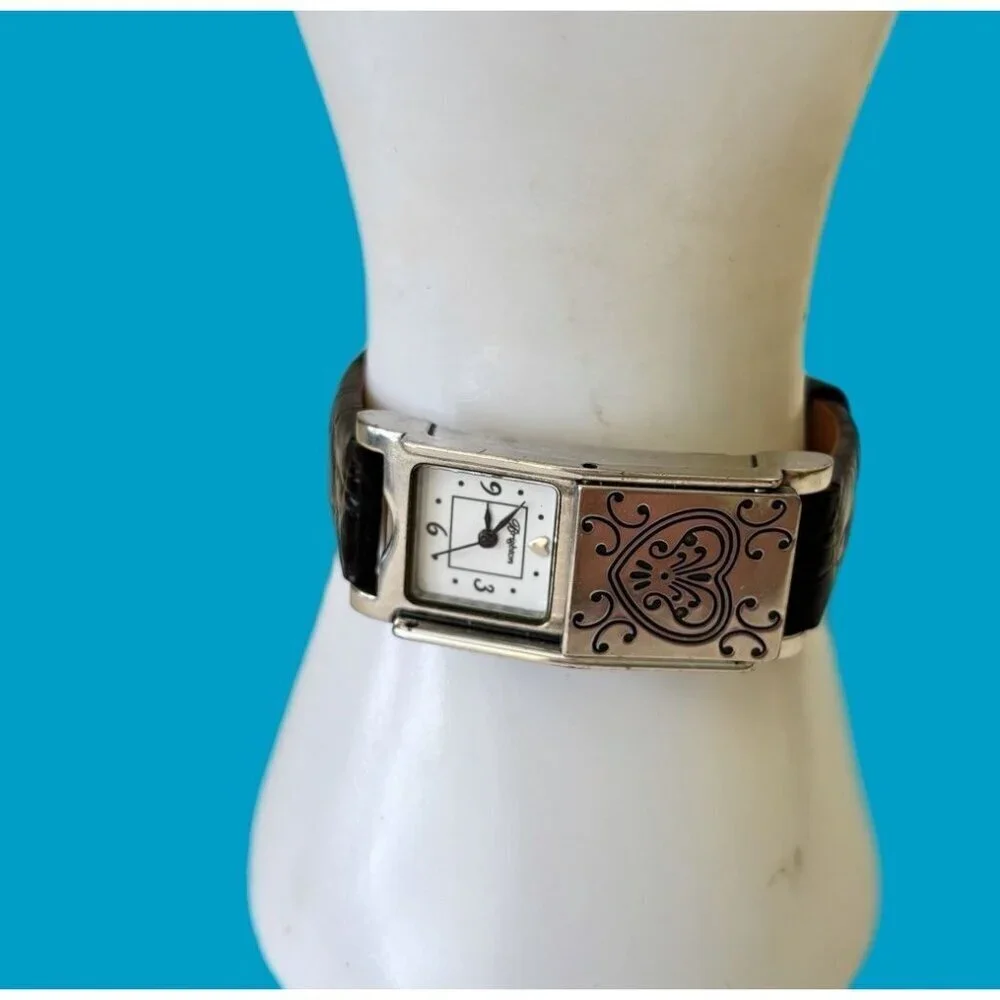 BRIGHTON LOS ANGELES Black Leather DUAL FACE WATCH Preloved Has New Battery